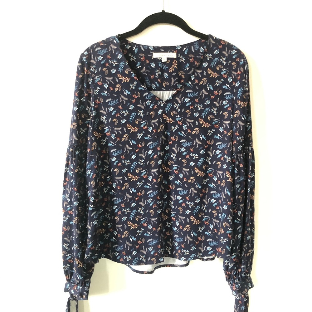 Fall Dark Blue Print Long Sleeve Blouse